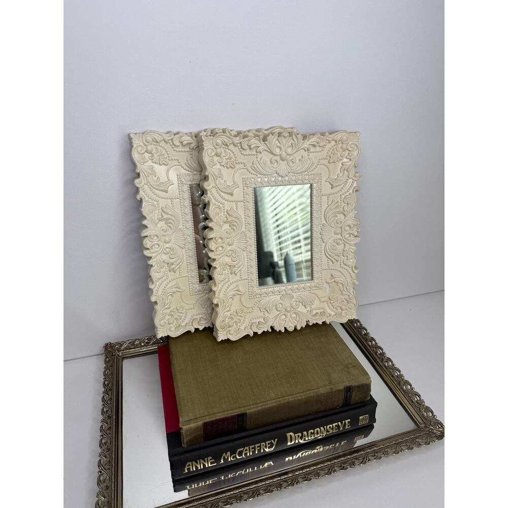 Set of 2 White Fleur De Lis Designed High Gloss Florence Wall Mirrors Plastic